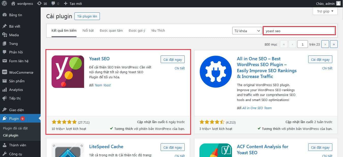 cài đặt plugin SEO
